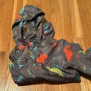 Gray Dinosaur Print Hooded Jacket